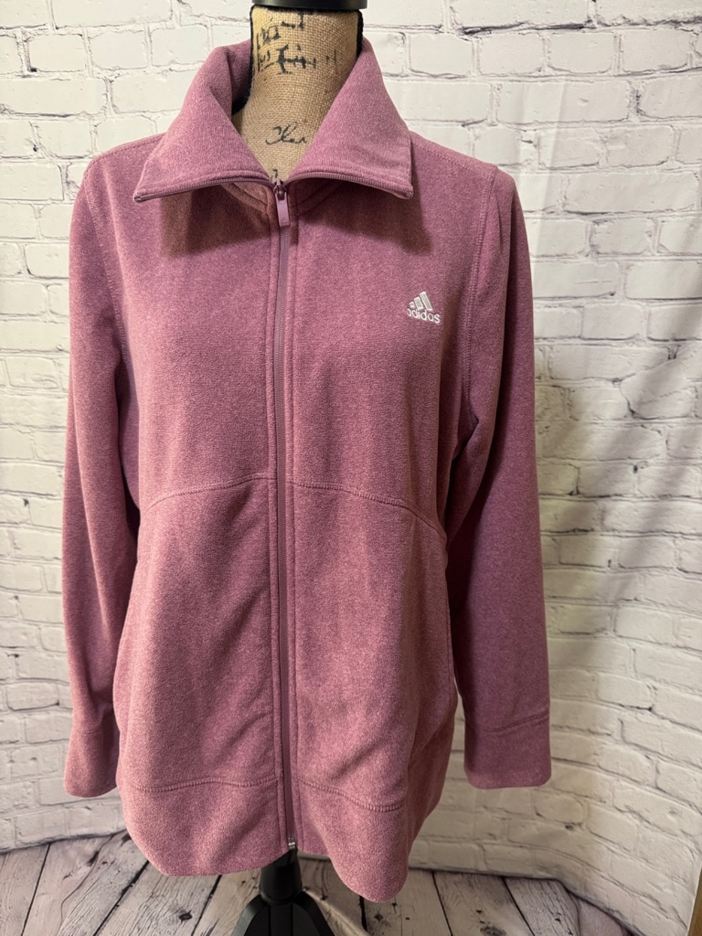 EUC Adidas Women's Full-Zip Fleece Jacket - Dusty Rose with collar